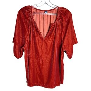 Old Navy Medium Womens Burnt Orange Velvet Split Neck Short Sleeve Blouse Top